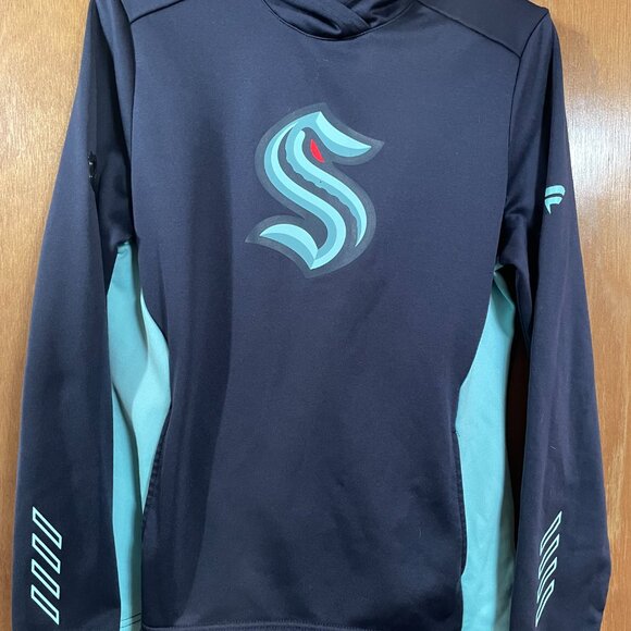 Gently Used Kracken Hockey Hooded Sweatshirt Dark &Light Blue Accent Women Small - Picture 2 of 13